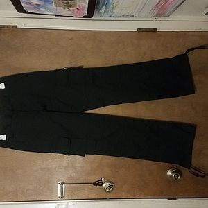 Black satin cargo pants, size 4